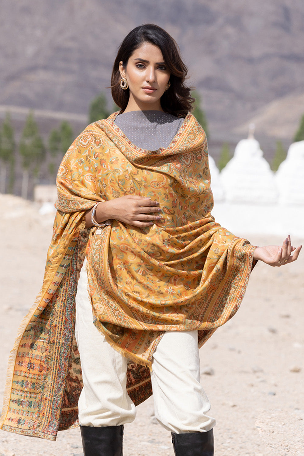 Traditional Bamboo Modal Yellow Kani Shawl for Women