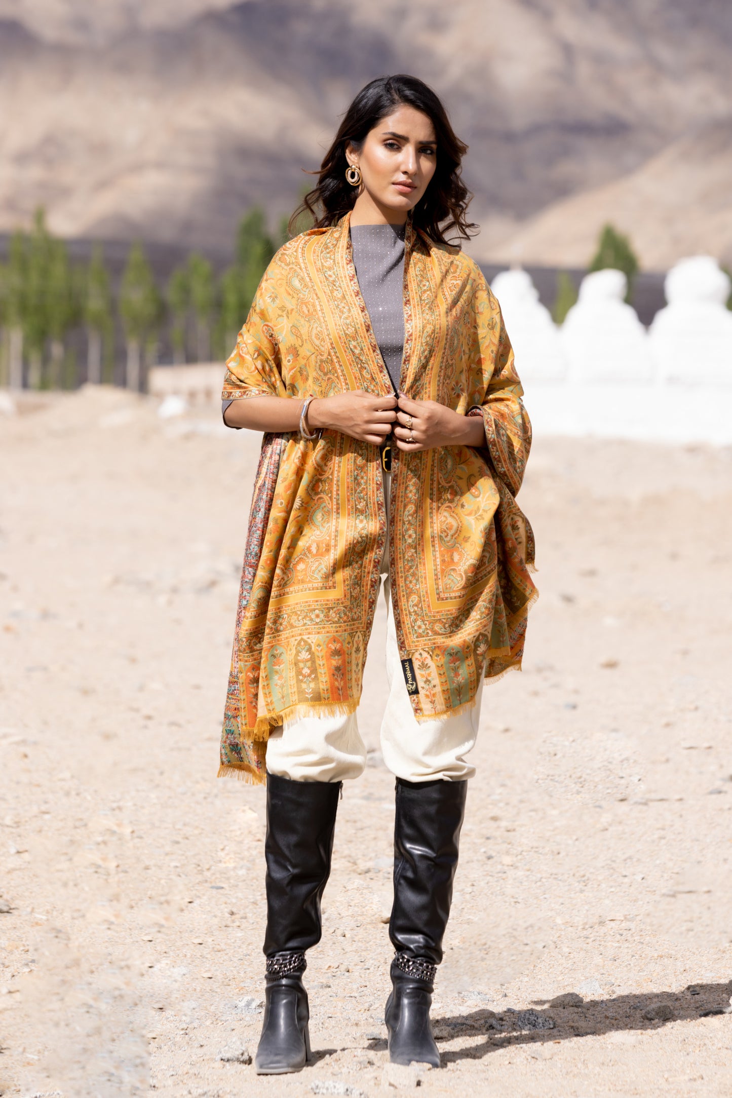 Traditional Bamboo Modal Yellow Kani Shawl for Women