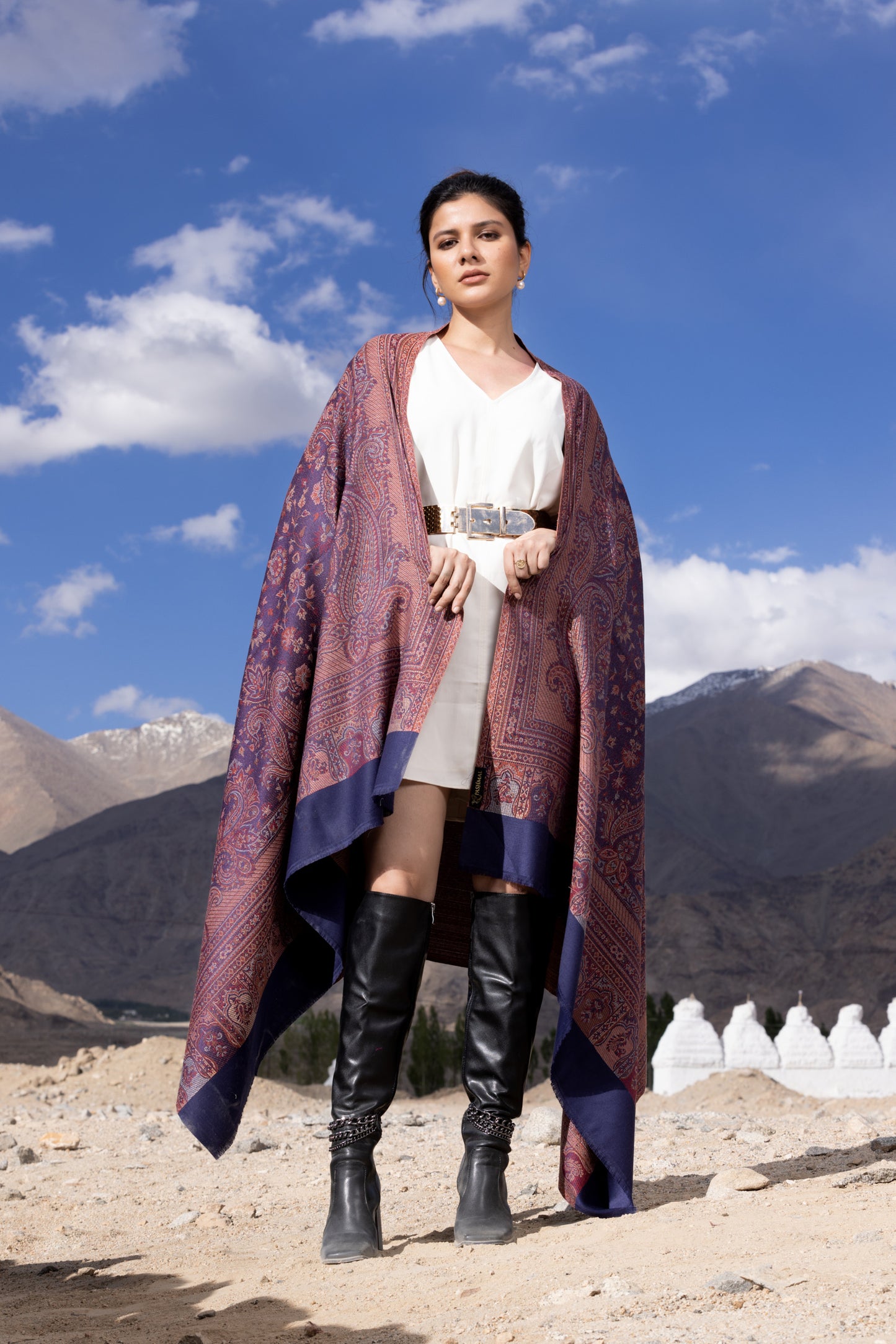 Women's Traditional Pashmina Faux Shawl- Blue Velvet