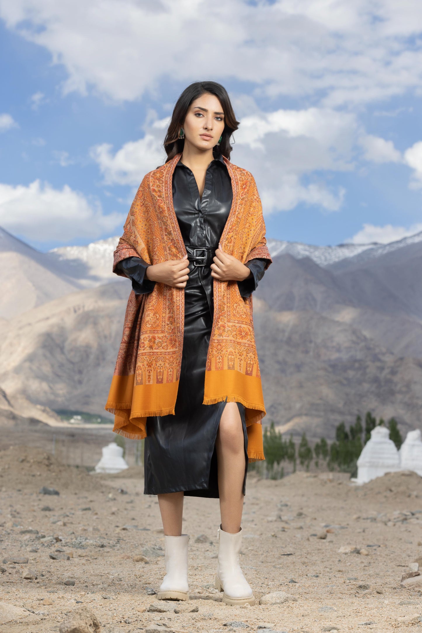 Women's Traditional Faux Pashmina Shawl- Mellow Mustard | Extra Soft & Lightweight