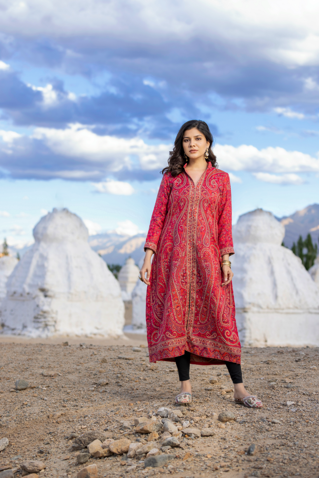 Unstiched Vintage Jamawar Jacket for Women - Urban Red