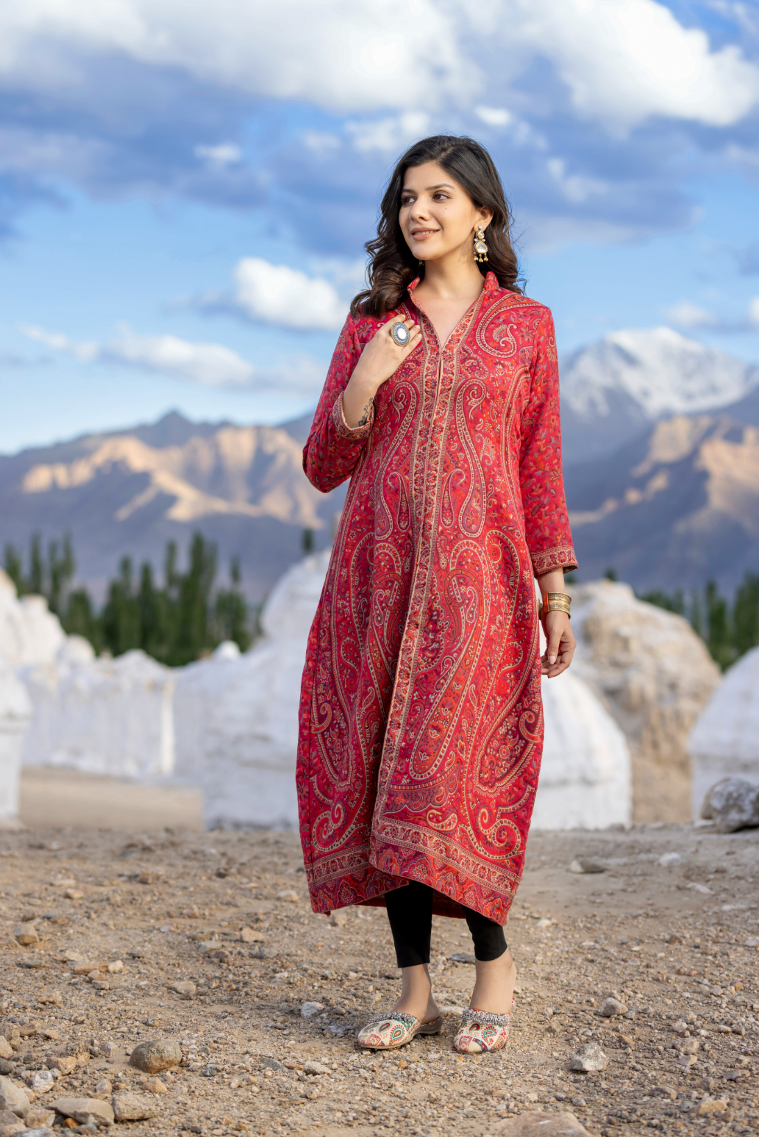 Unstiched Vintage Jamawar Jacket for Women - Urban Red