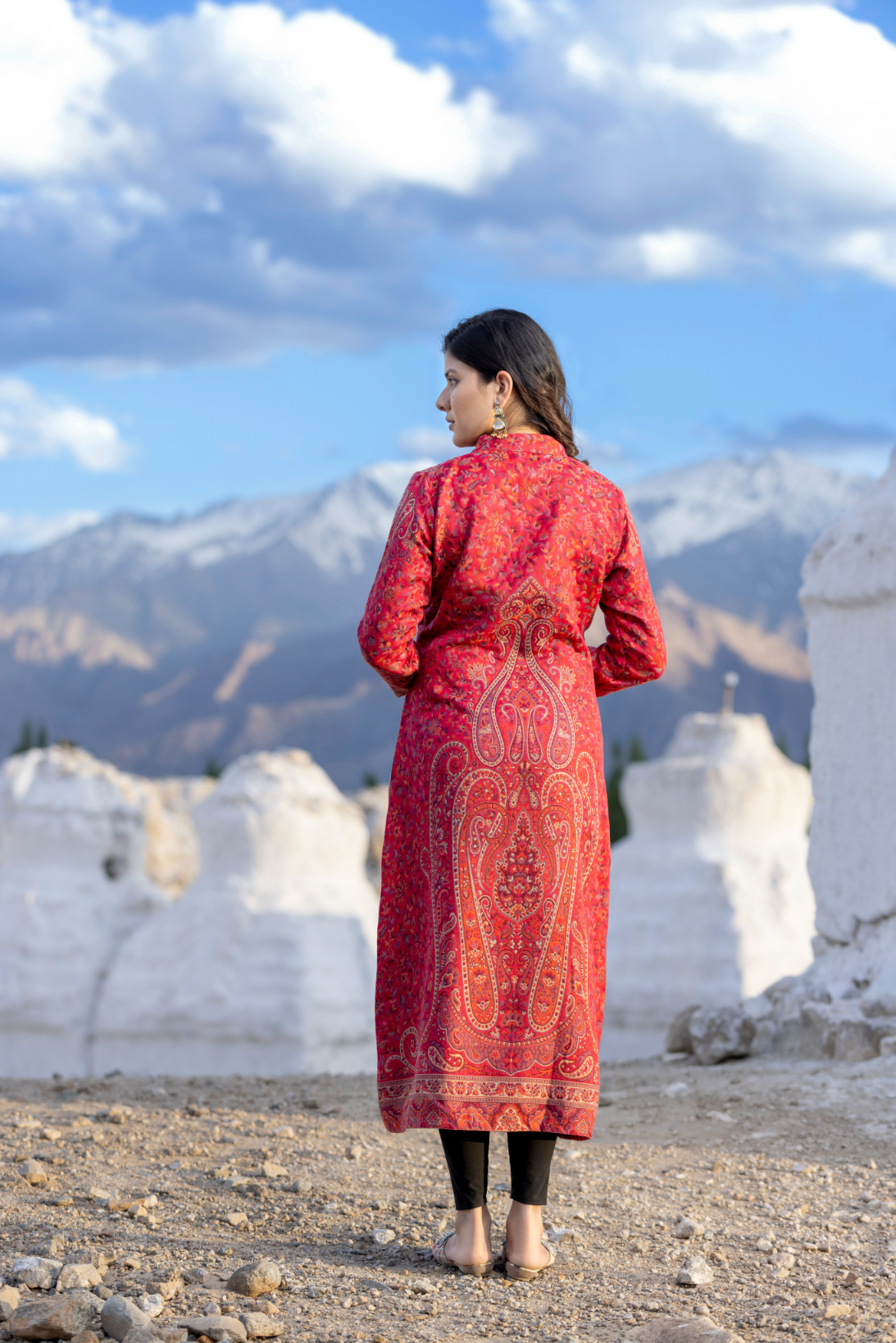 Unstiched Vintage Jamawar Jacket for Women - Urban Red