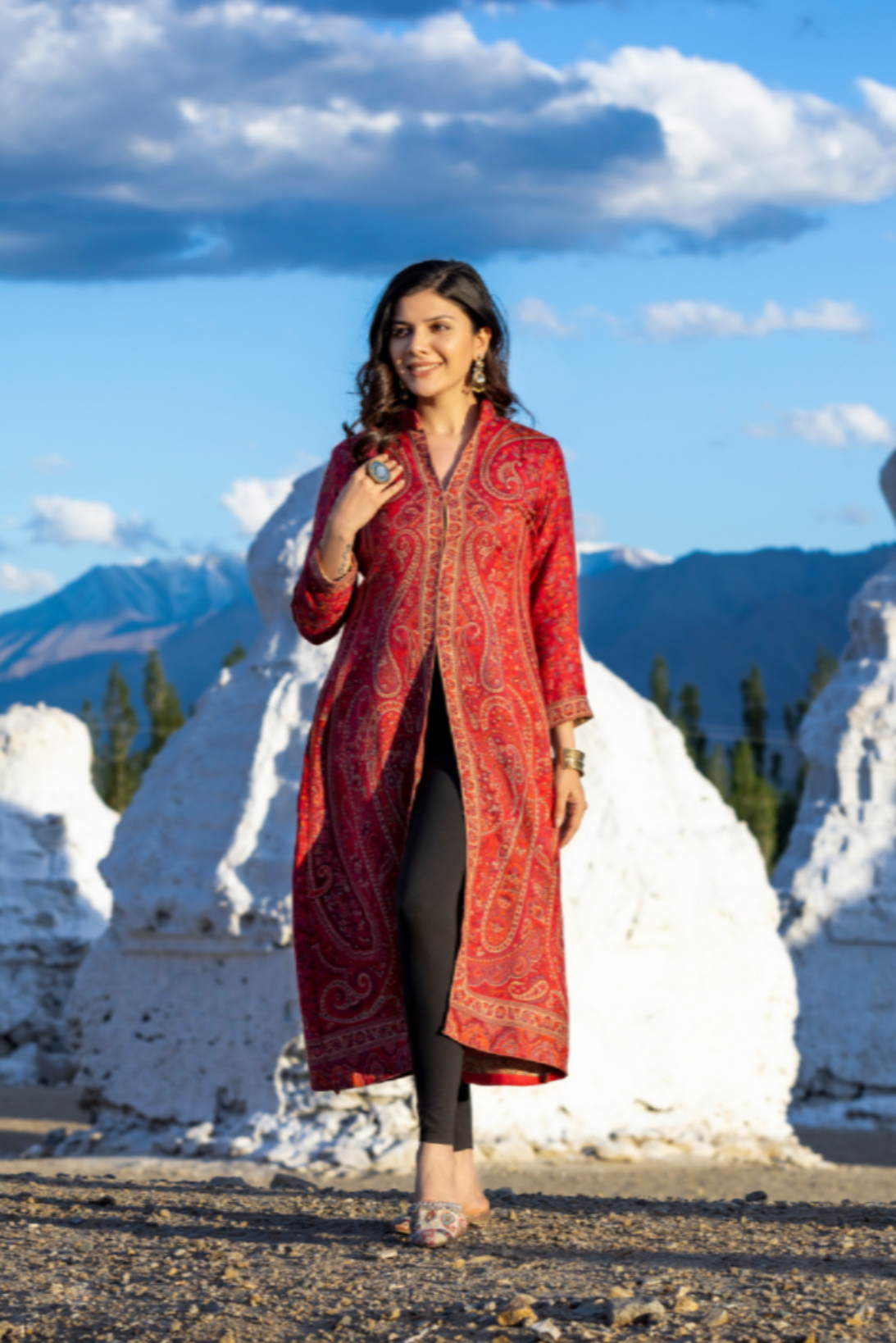 Unstiched Vintage Jamawar Jacket for Women - Urban Red