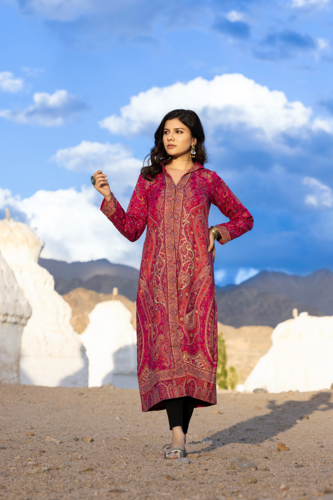 Unstiched Vintage Jamawar Jacket for Women - Pretty Pink