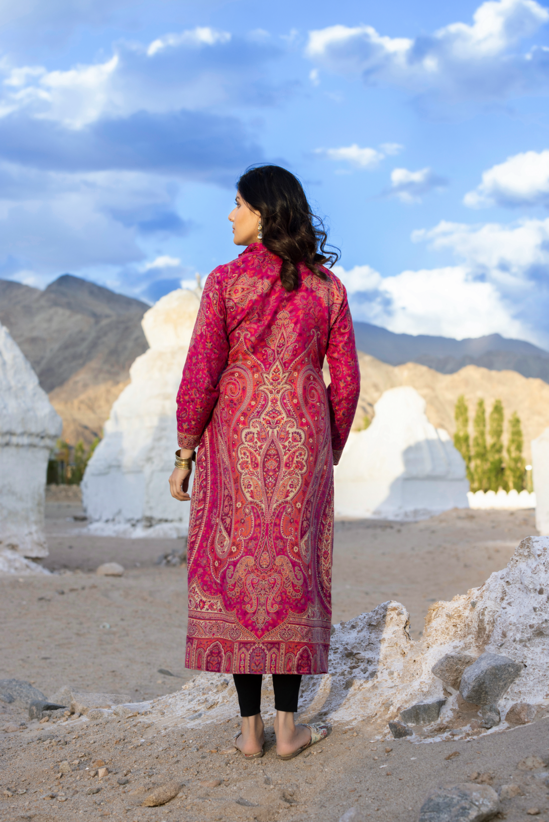 Unstiched Vintage Jamawar Jacket for Women - Pretty Pink