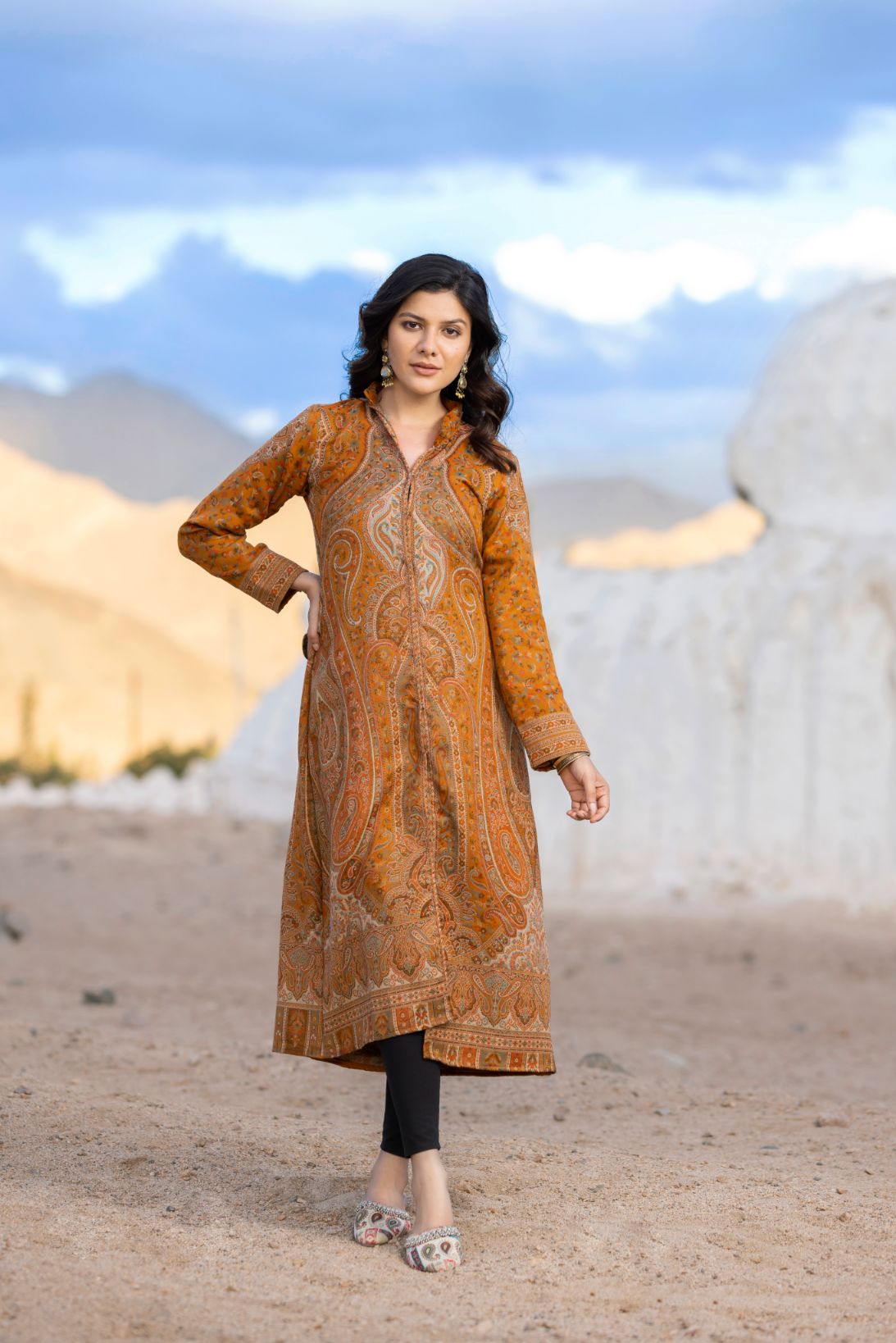 Unstiched Vintage Jamawar Jacket for Women - Rust Orange
