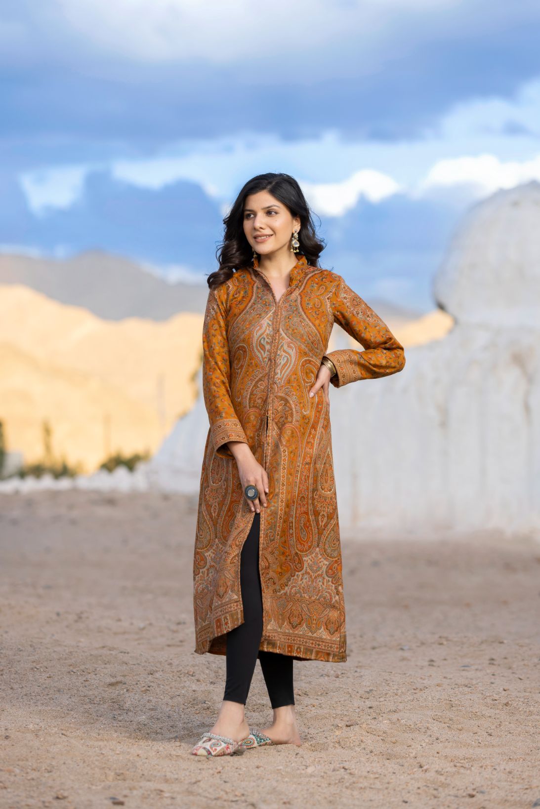 Unstiched Vintage Jamawar Jacket for Women - Rust Orange