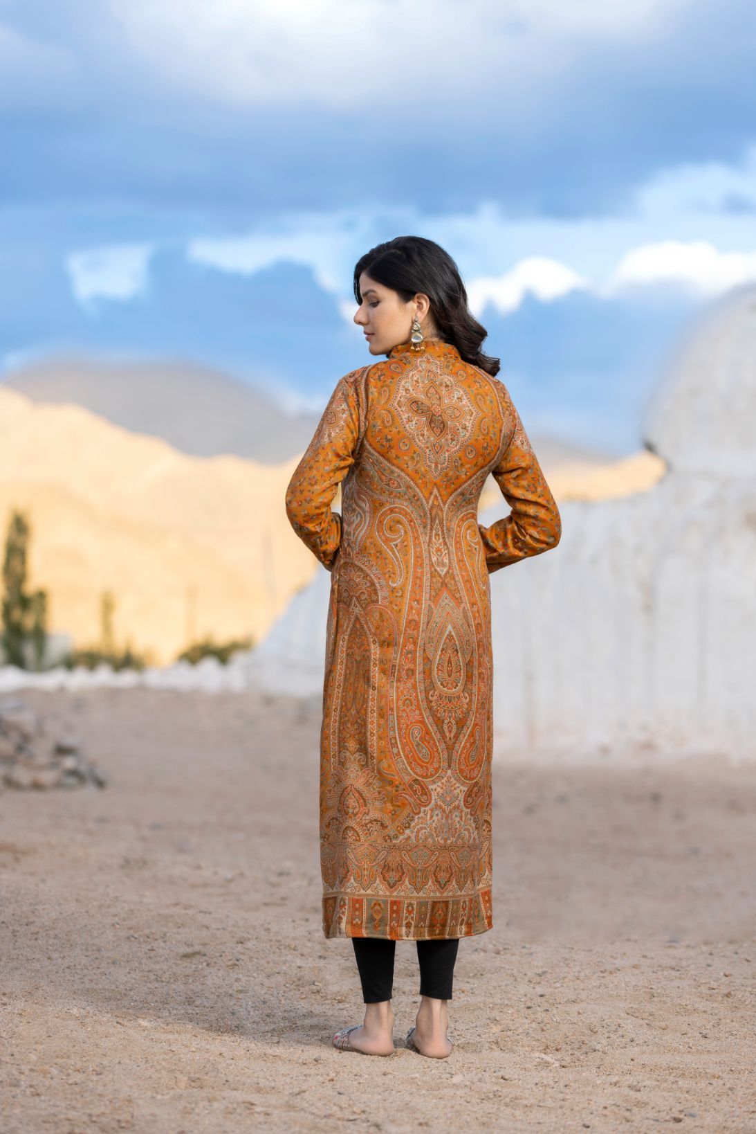 Unstiched Vintage Jamawar Jacket for Women - Rust Orange