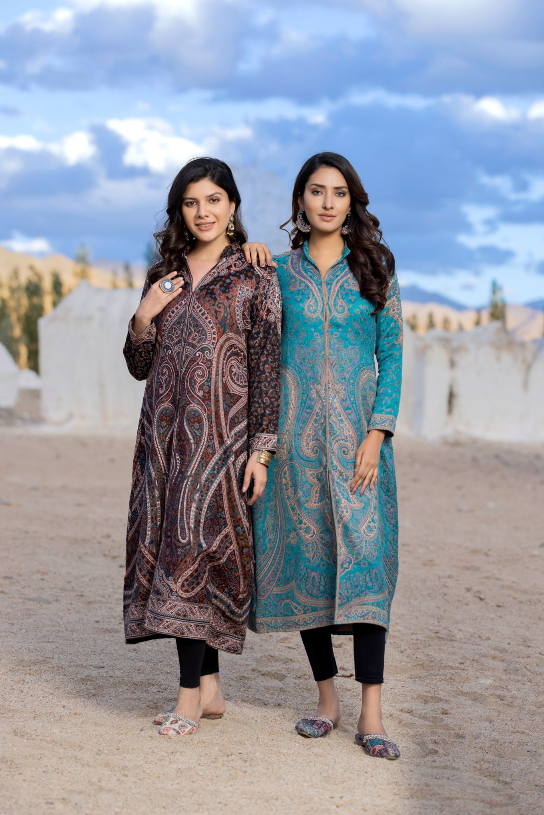 Unstiched Vintage Jamawar Jacket for Women - Ink Blue