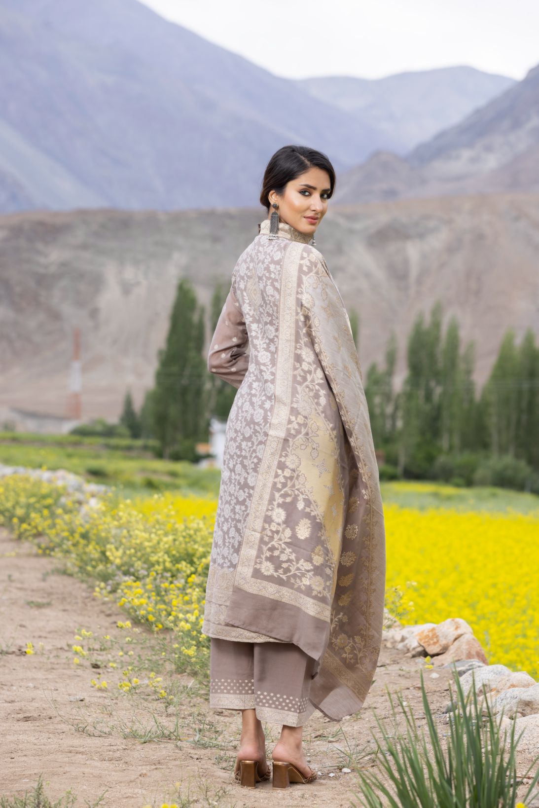 Traditional Kani Zari Suit For Women (Unstitched) - Subtle Fawn
