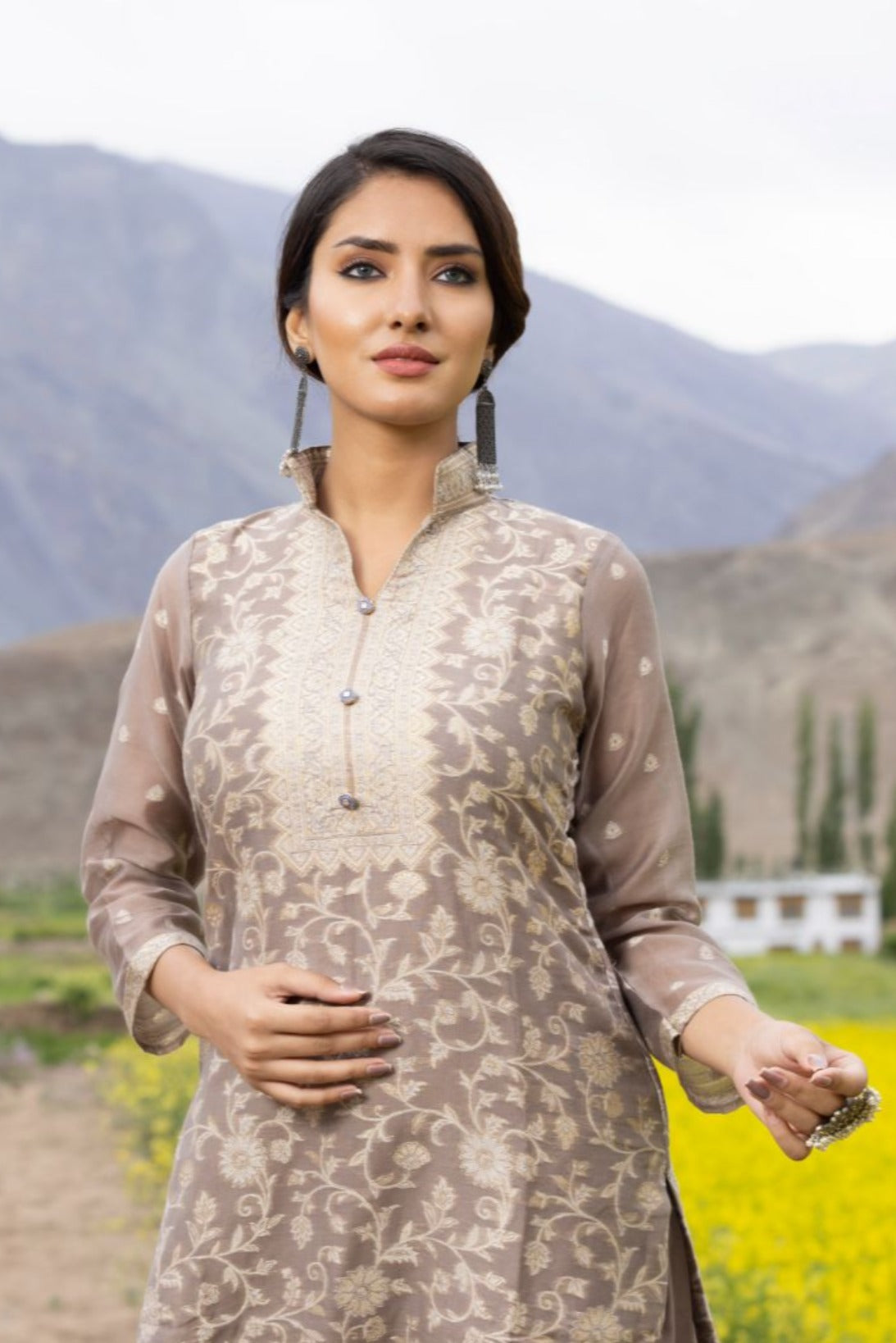 Traditional Kani Zari Suit For Women (Unstitched) - Subtle Fawn