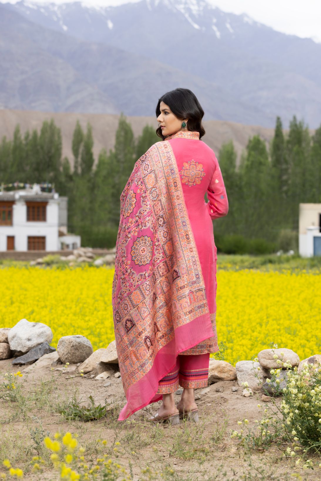 Traditional Kani Zari Suit For Women (Unstitched) - Romantic Pink