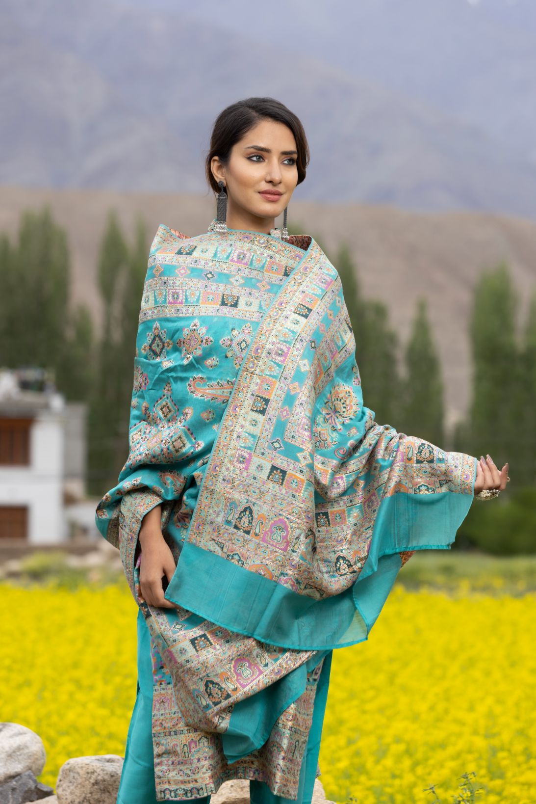 Traditional Kani Zari Suit For Women (Unstitched) - Ink Blue