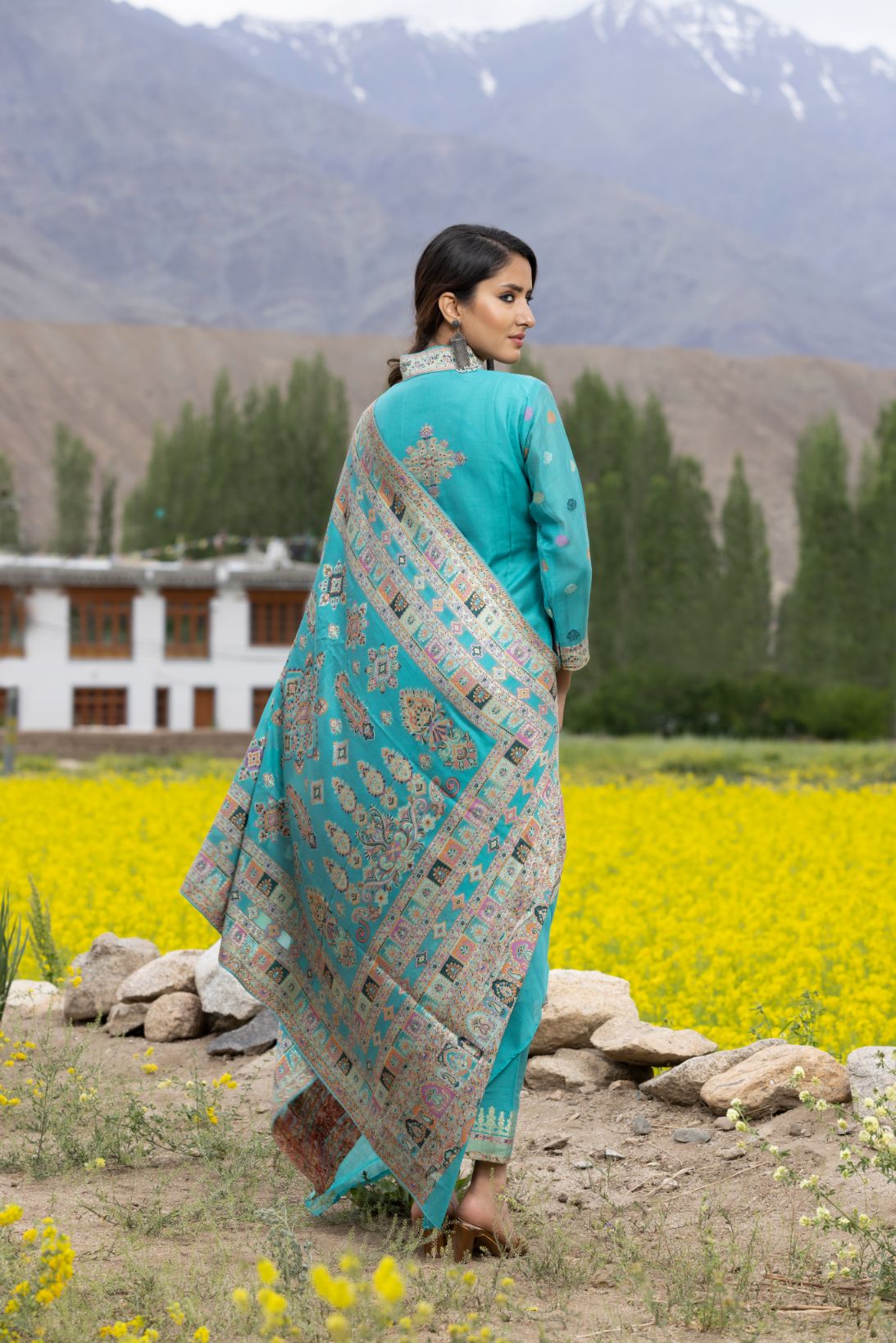 Traditional Kani Zari Suit For Women (Unstitched) - Ink Blue