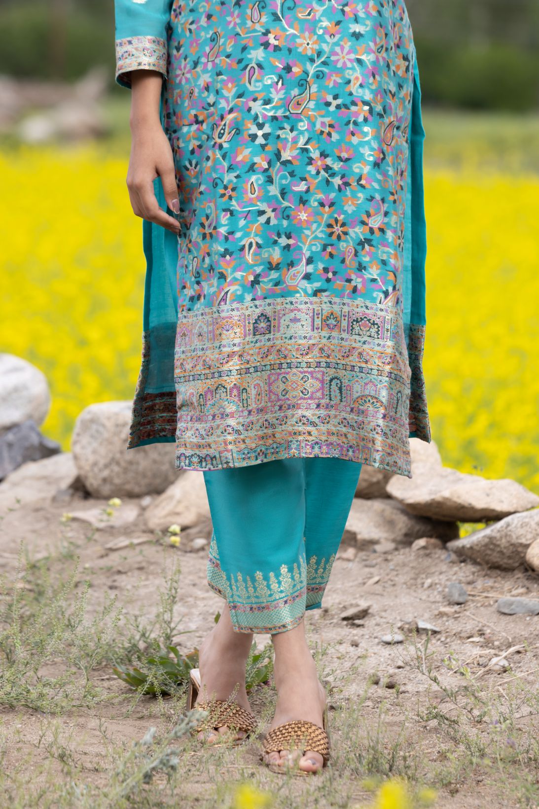 Traditional Kani Zari Suit For Women (Unstitched) - Ink Blue