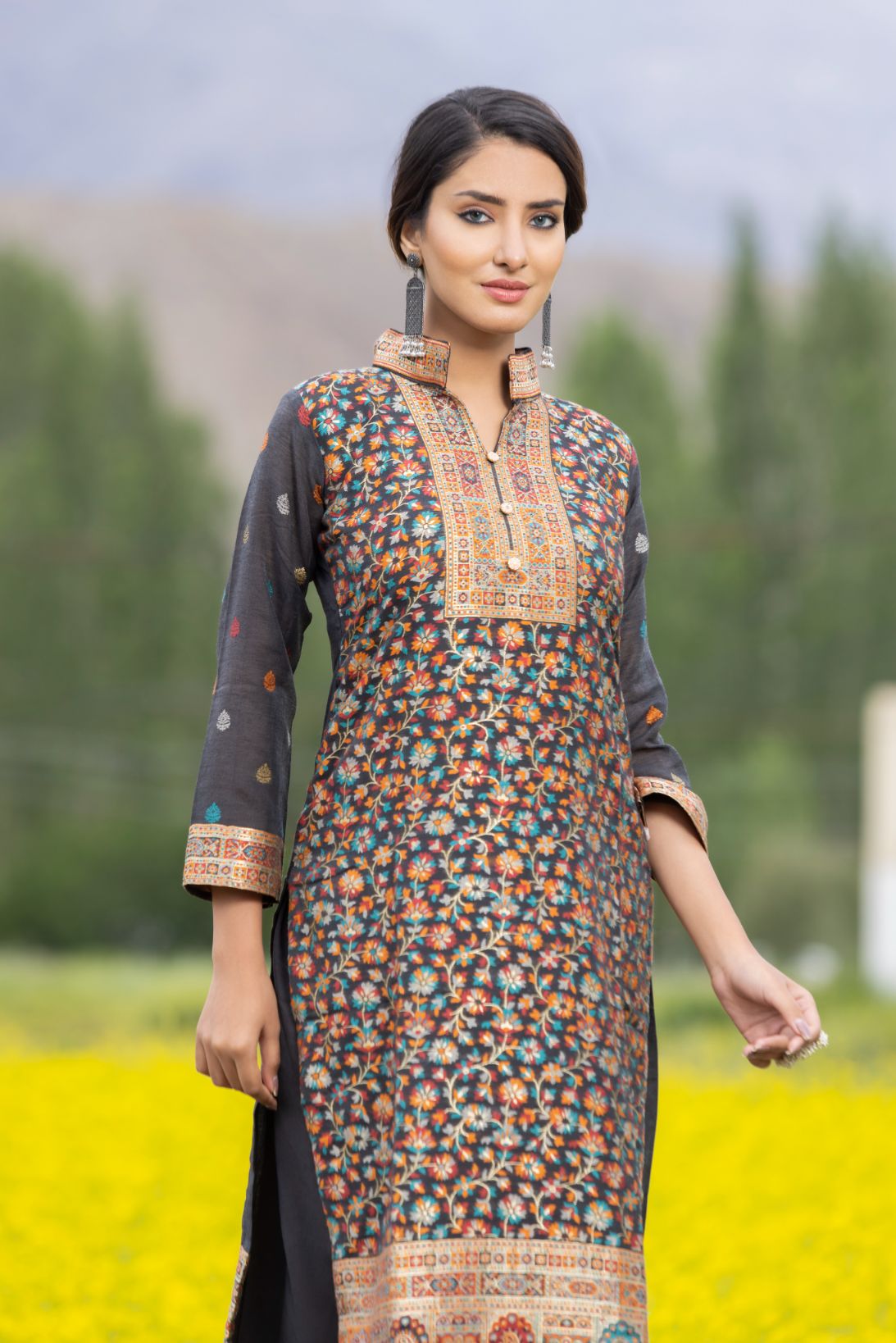Traditional Kani Zari Suit For Women (Unstitched) - Dramatic Black