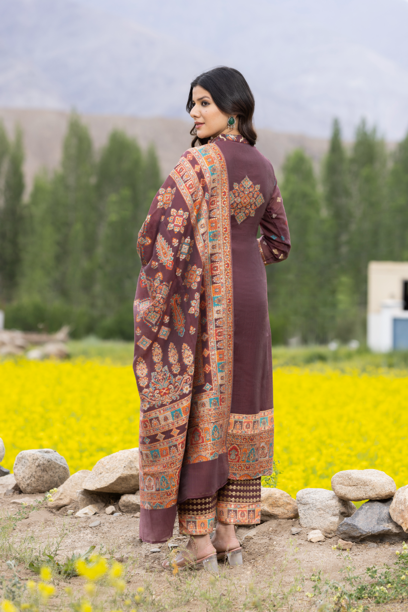 Traditional Kani Zari Suit For Women (Unstitched) - Rich Maroon