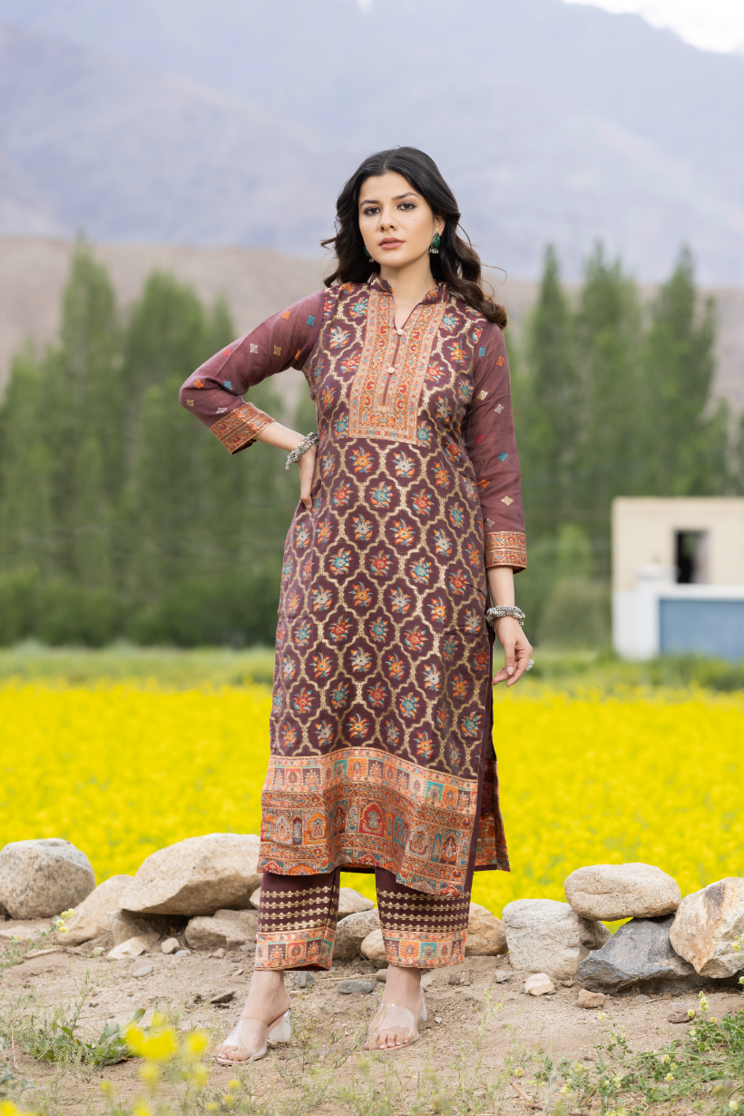 Traditional Kani Zari Suit For Women (Unstitched) - Rich Maroon