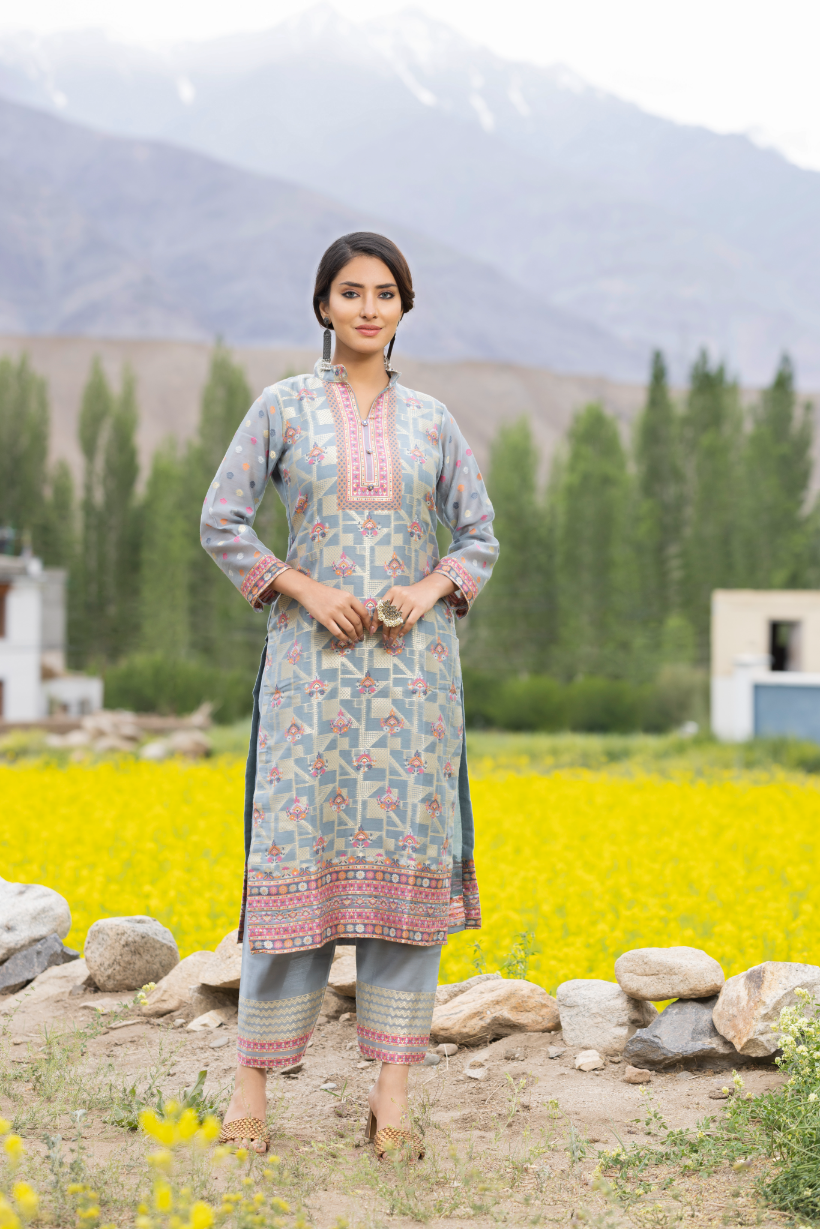 Traditional Kani Zari Suit For Women (Unstitched) - Pastel Blue