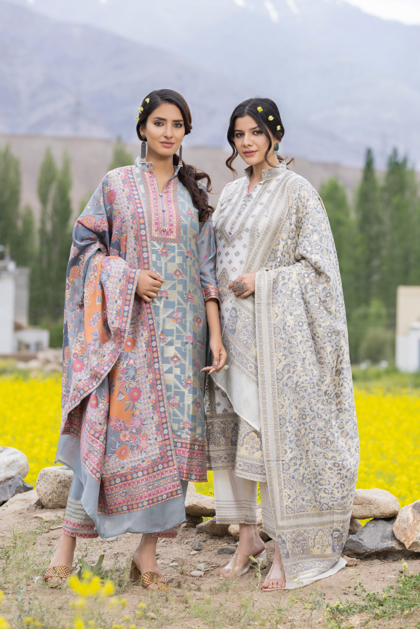 Traditional Kani Zari Suit For Women (Unstitched) - Pastel Blue