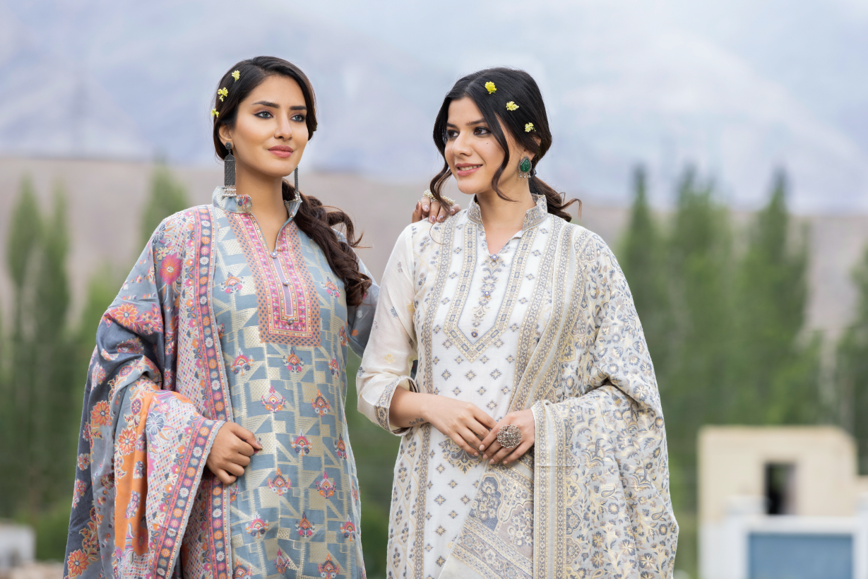 Traditional Kani Zari Suit For Women (Unstitched) - Pastel Blue