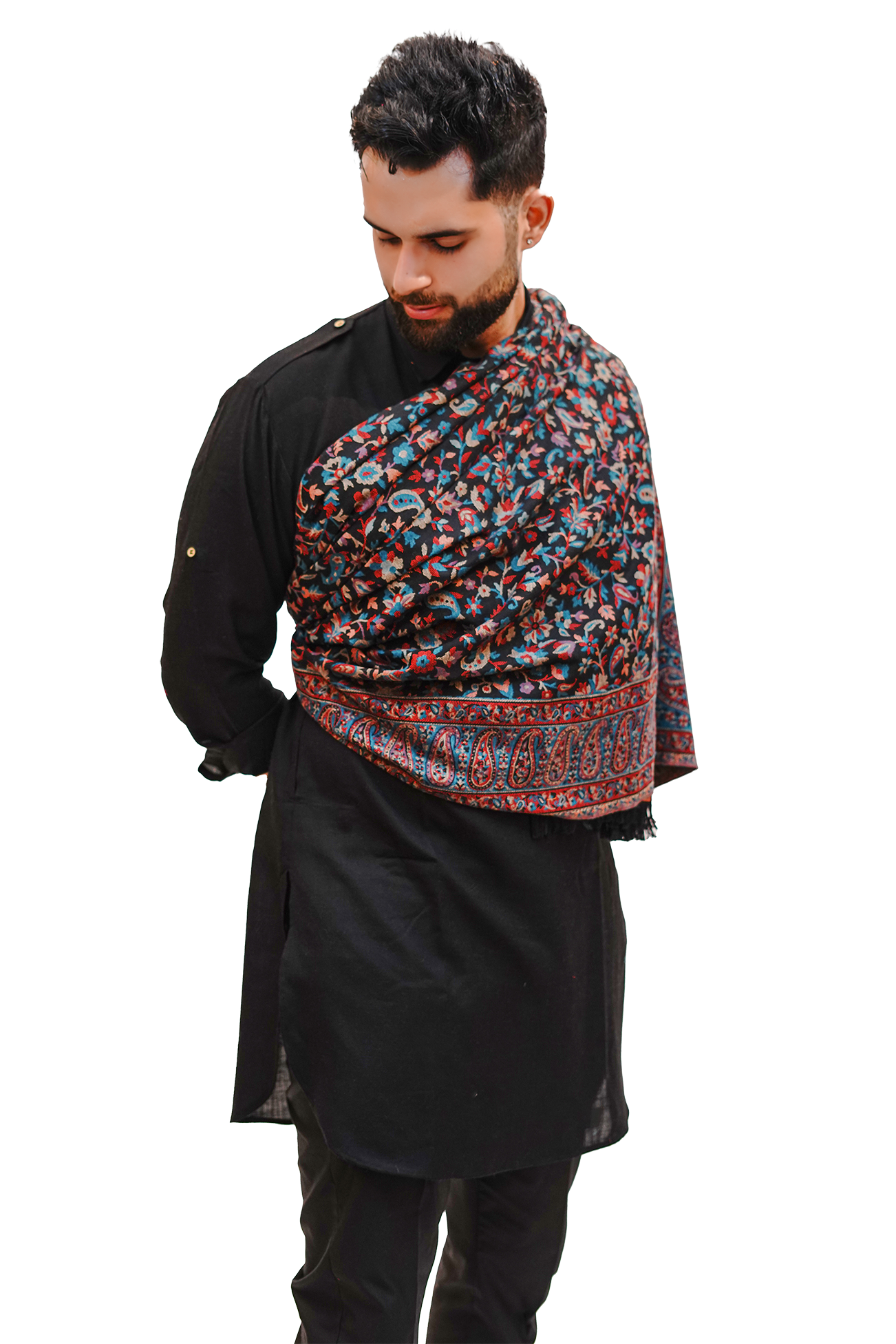 Men’s Fine Wool Blend Traditional Jamawar Kani Shawl – Multicolored Affair
