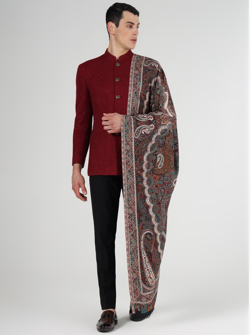 Faux Pashmina Vintage Paisley Wool Shawl - Autumn Symphony