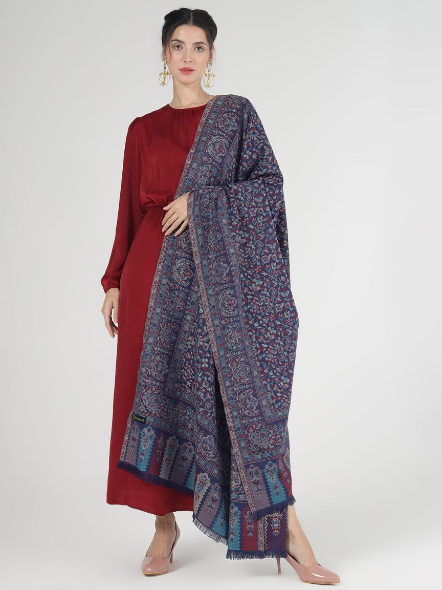 Antique Kashmiri Kani Shawl with Sarvosk for Women - Midnight Blue