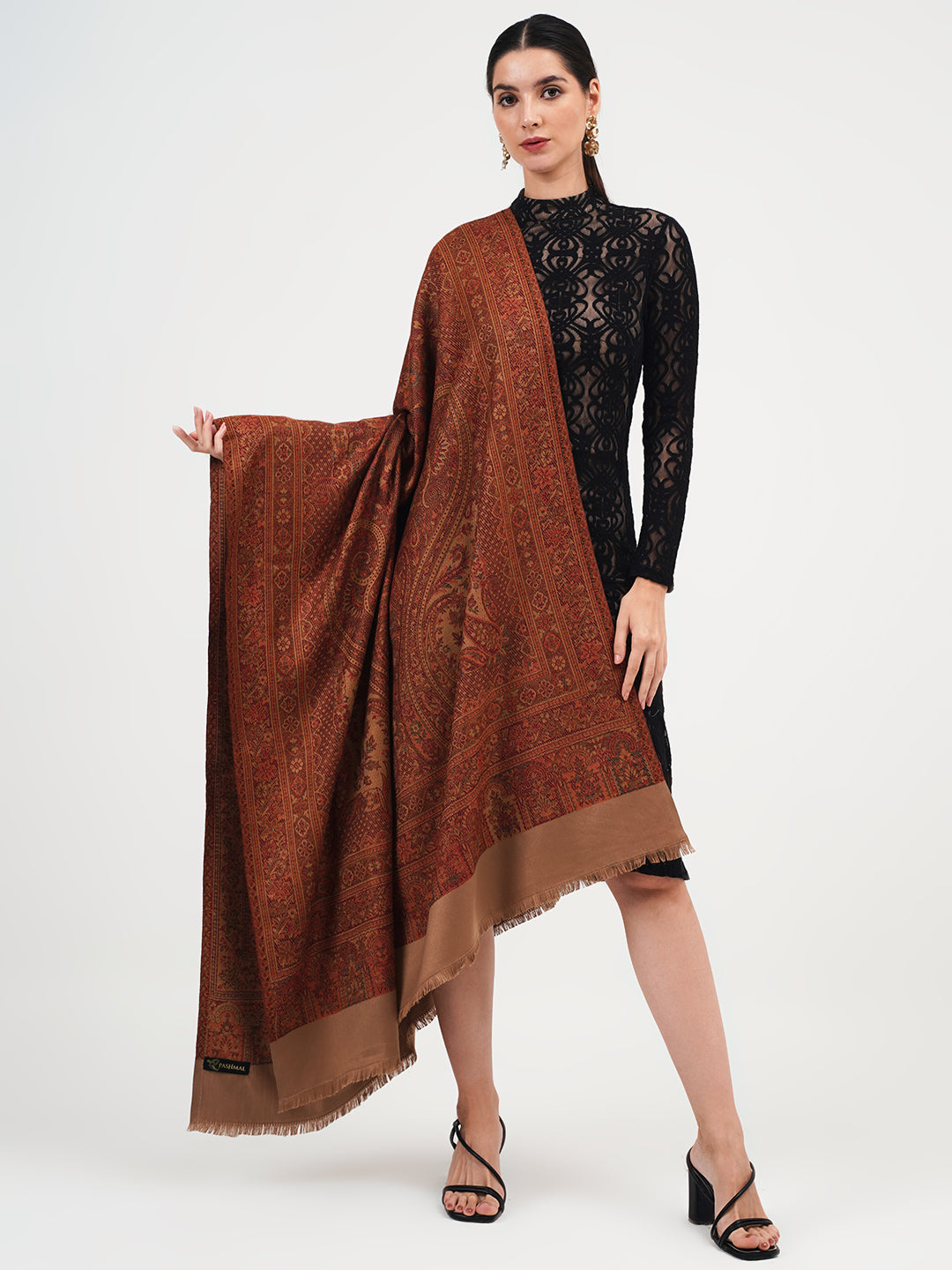 Women's Traditional Faux Pashmina Shawl- Rich Red | Extra Soft & Lightweight