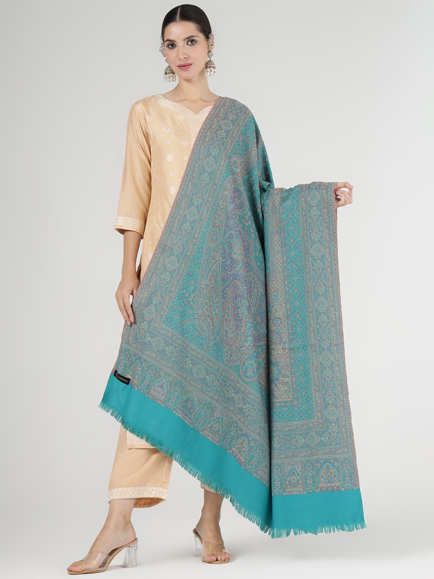 Women's Traditional Faux Pashmina Shawl - Aqua Serenity | Extra Soft & Lightweight