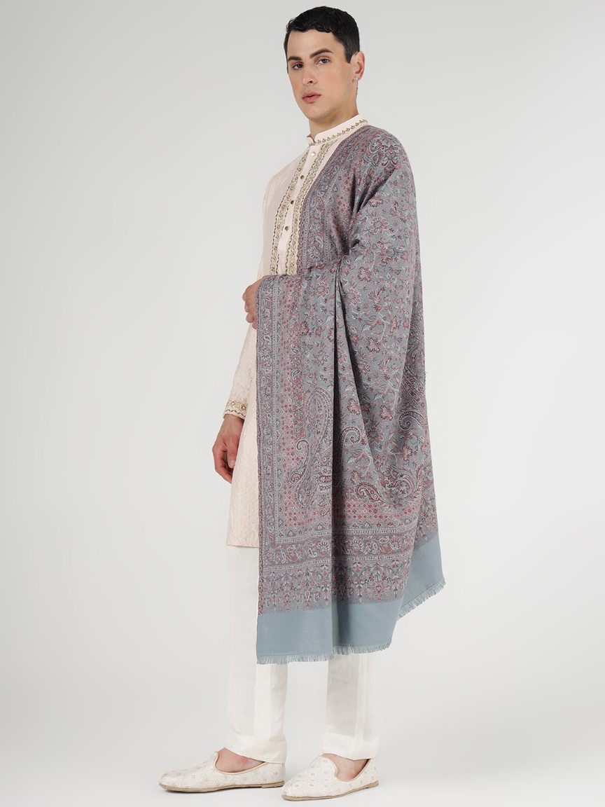 Men's Traditional Faux Pashmina Shawl - Slate Blossom | Extra Soft & Lightweight