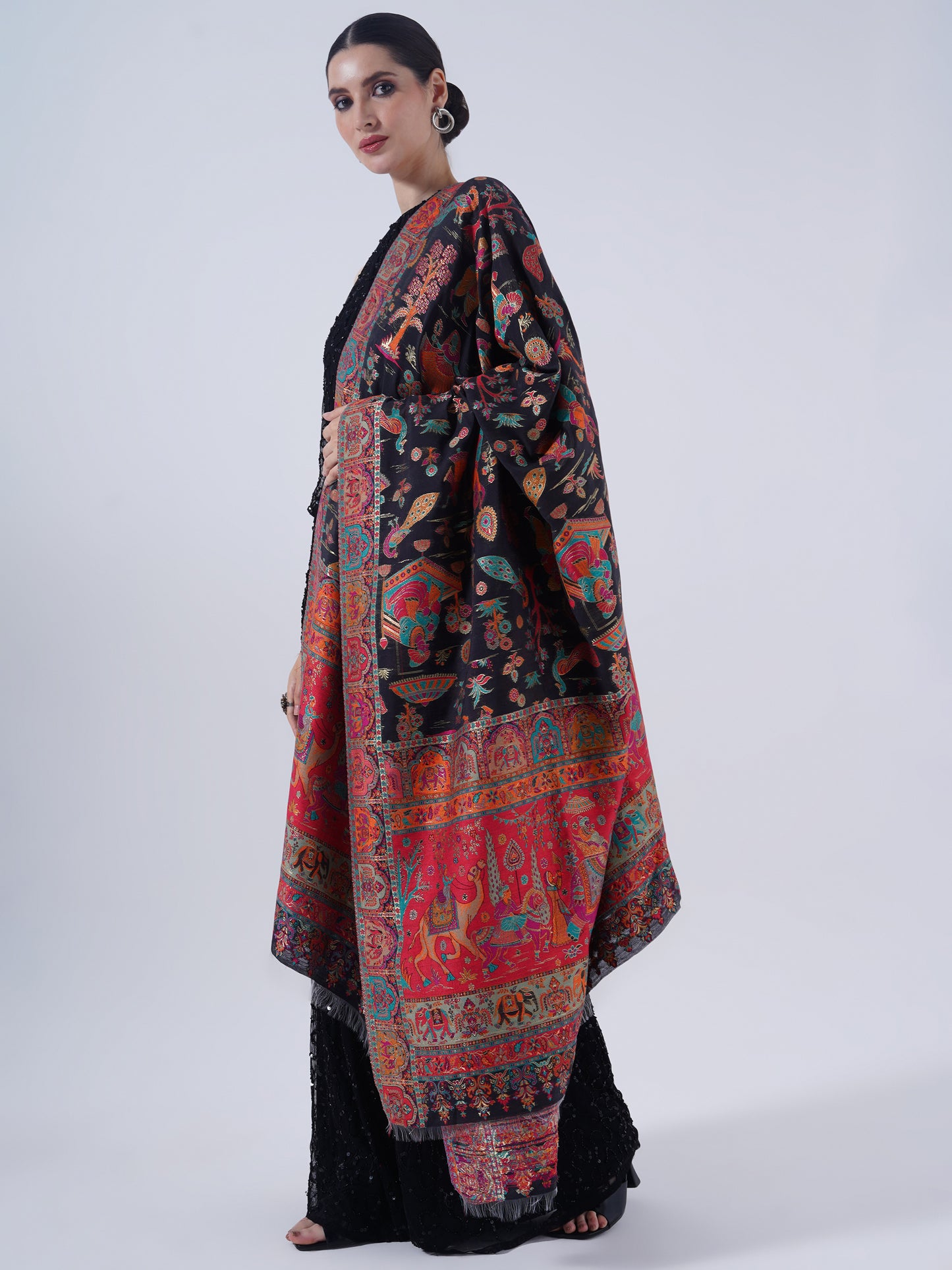 WOMEN'S INDIAN MANMADE SILK FEEL SHAWL