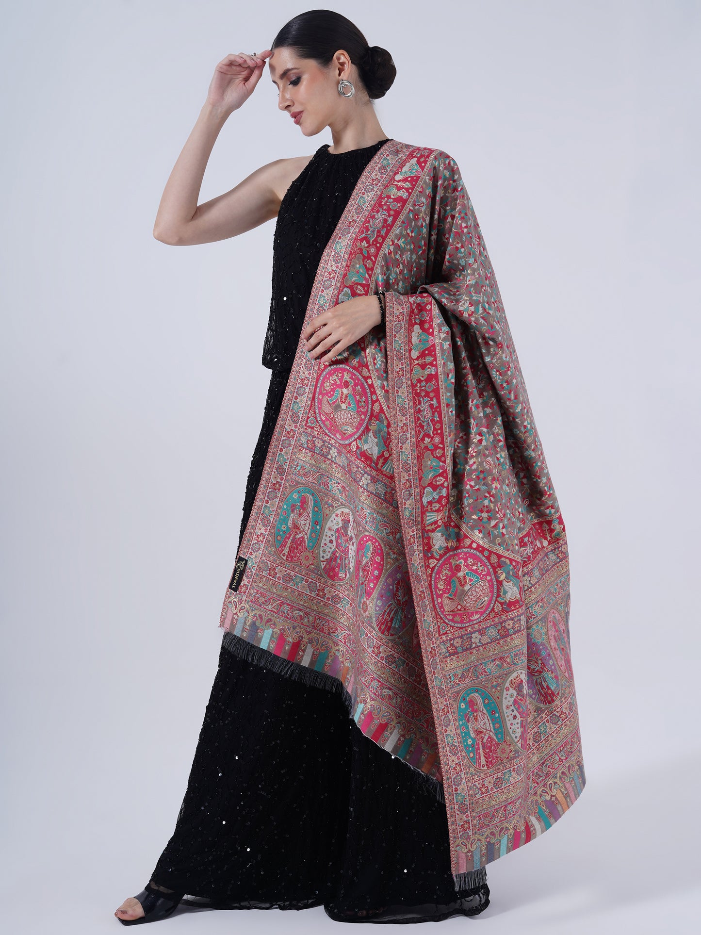WOMEN'S TRADITIONAL SILK MUGHAL DARBAAR SHAWL