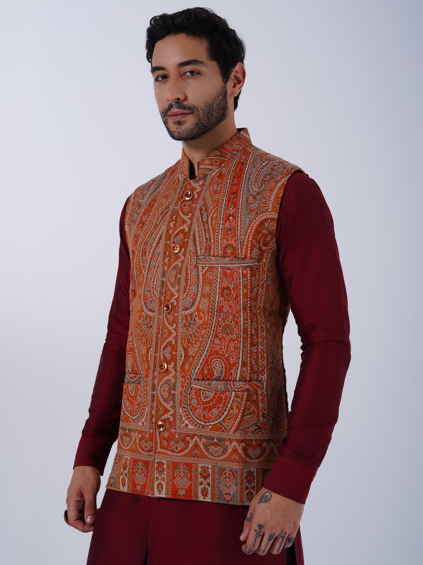 UNSTITCHED WOLLEN NEHRU JACKET FOR MEN'S