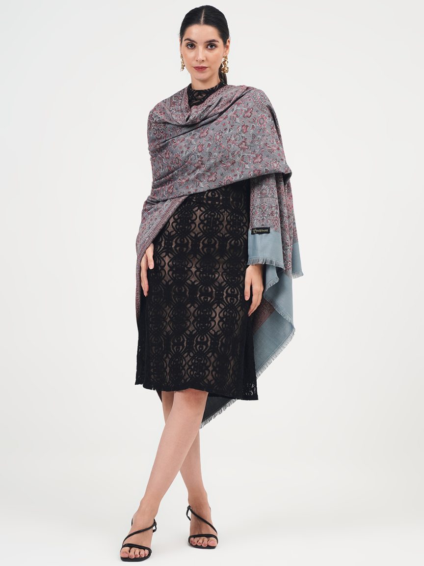 Women's Traditional Faux Pashmina Shawl - Midnight Blooms | Extra Soft & Lightweight