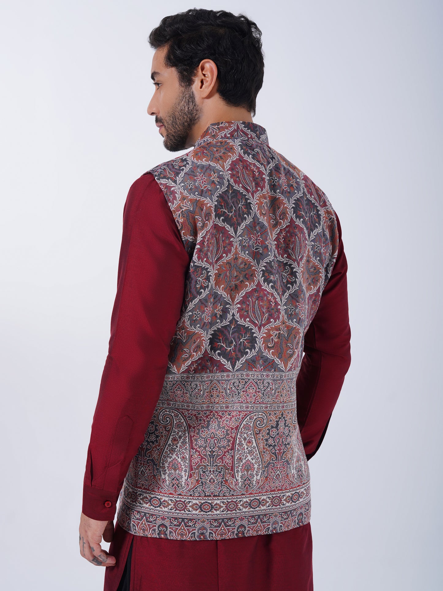 UNSTITCHED WOOLLEN NEHRU JACKET FOR MEN-TERRA COTTA