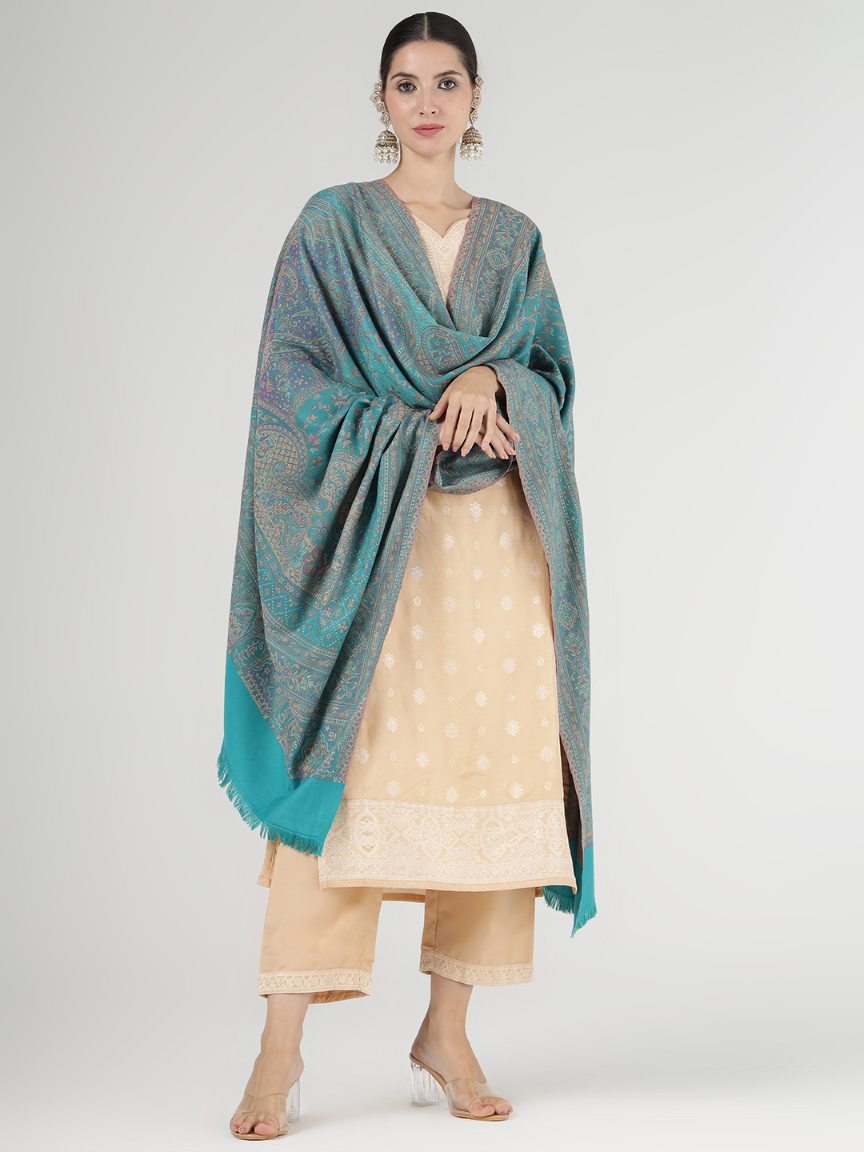 Women's Traditional Faux Pashmina Shawl - Aqua Serenity | Extra Soft & Lightweight