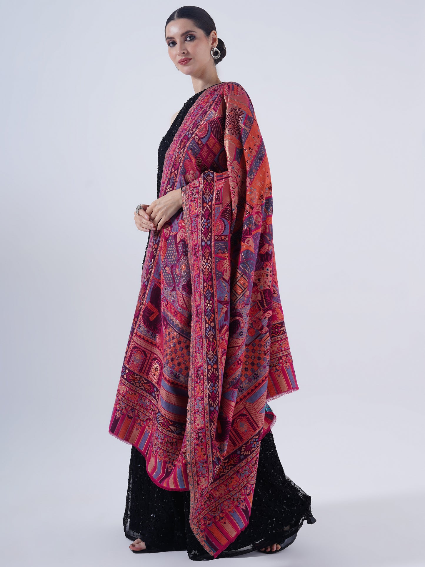 SOFT COTTON WOOL BLEND SHAWL WITH ZARI FOR WOMEN -EMERALD ELEGANCE
