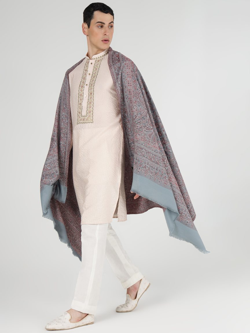 Men's Traditional Faux Pashmina Shawl - Slate Blossom | Extra Soft & Lightweight
