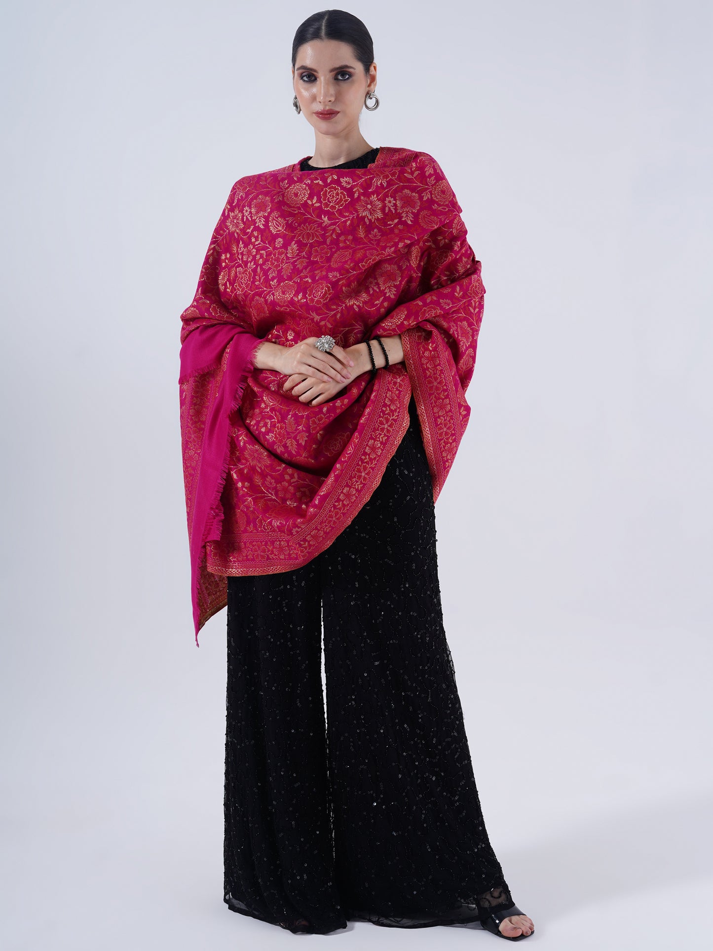 SOFT WOOL BLENDED SHAWL WITH ZARI FOR WOMEN'S