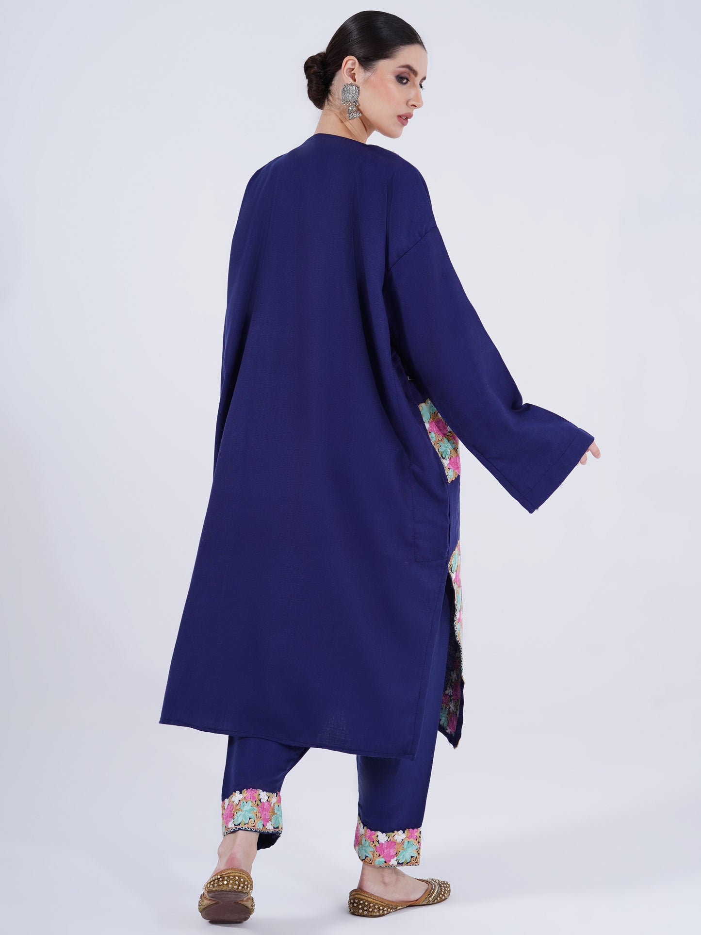 PASHMINA FAUX ACRYLIC PHIRAN BLUE UNSTITCHED SUIT FOR WOMEN