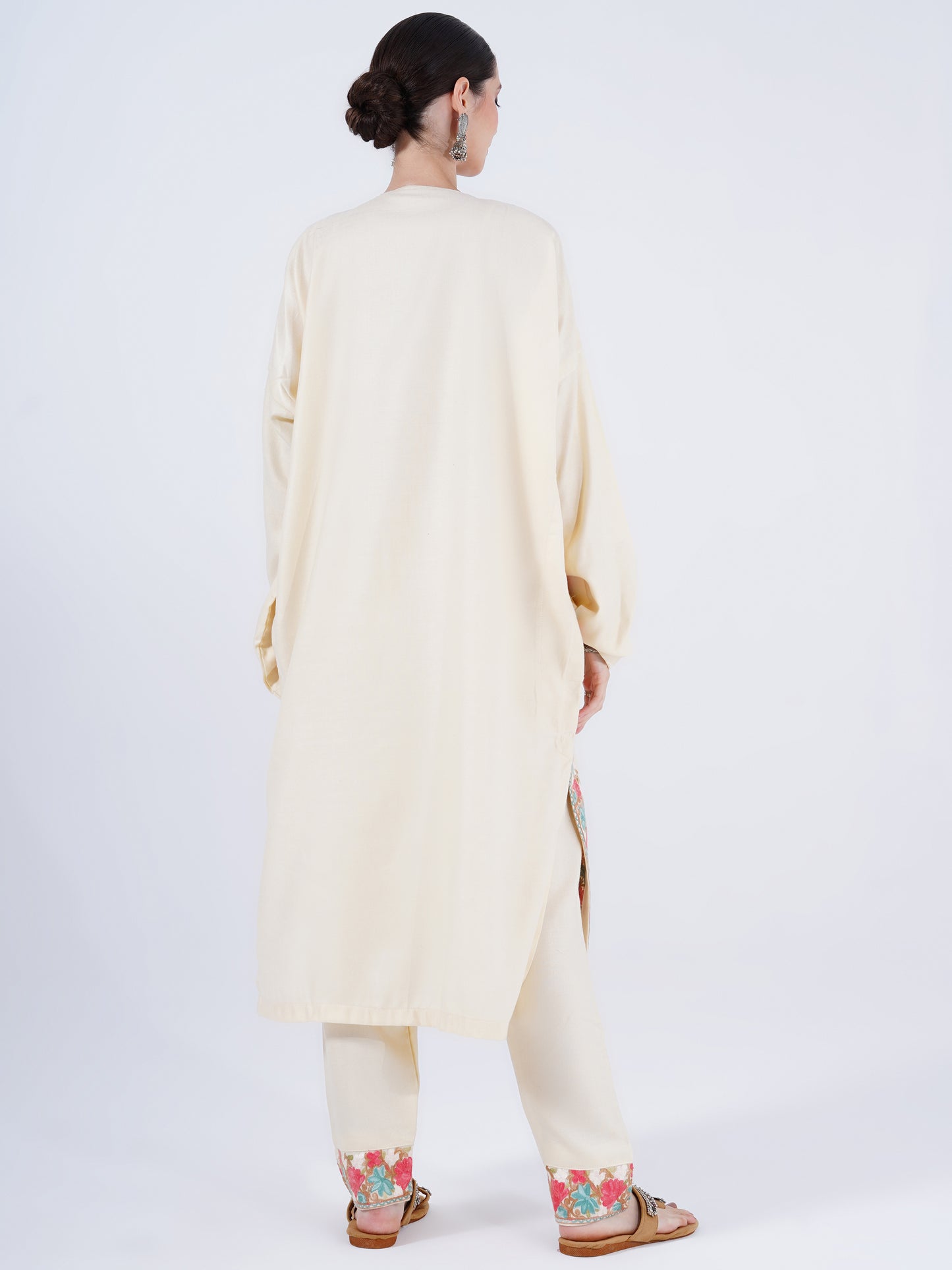 PASHMINA FAUX ACRYLIC PHIRAN OFF-WHITE UNSTITCHED SUIT FOR WOMEN