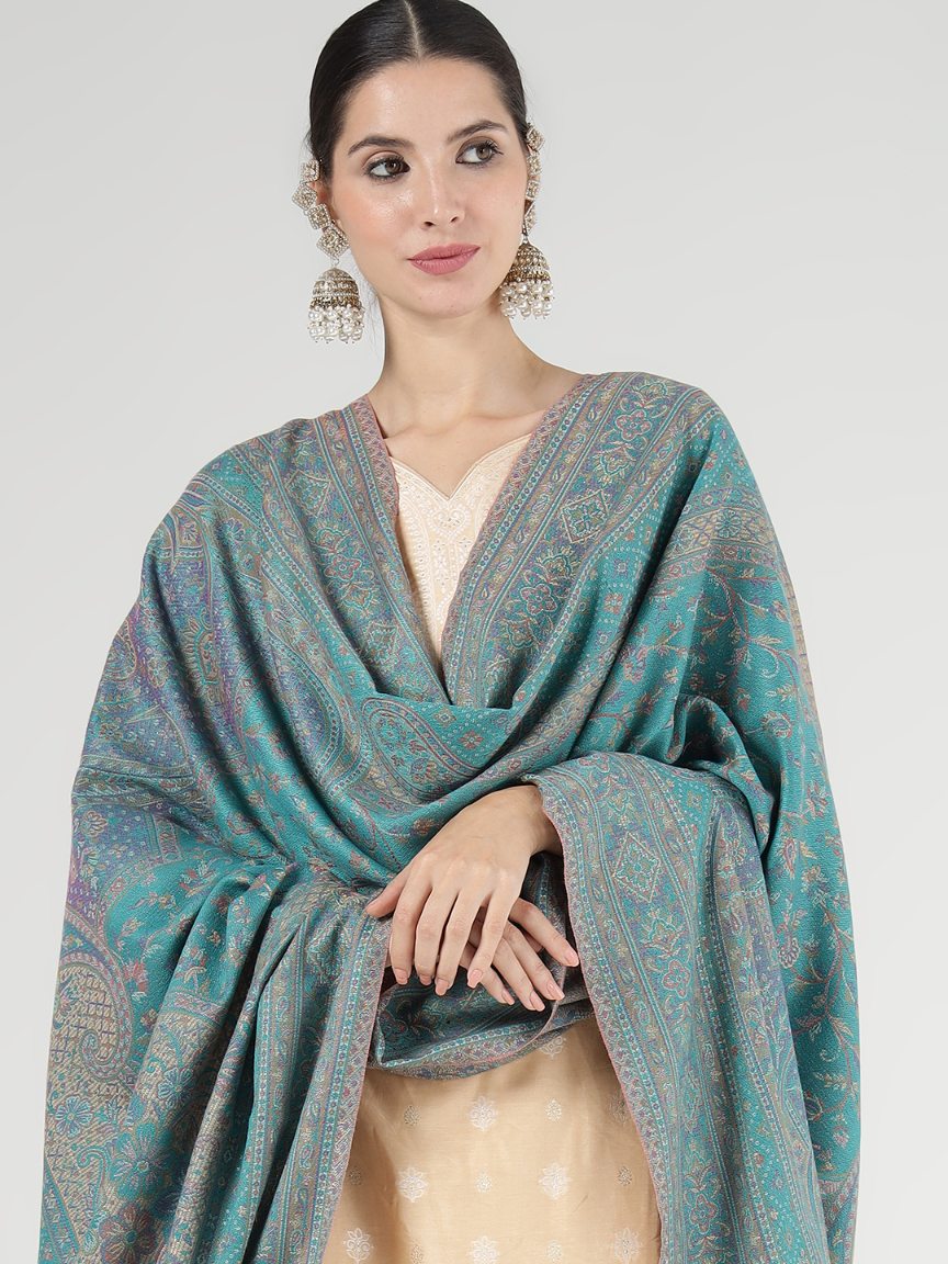 Women's Traditional Faux Pashmina Shawl - Aqua Serenity | Extra Soft & Lightweight