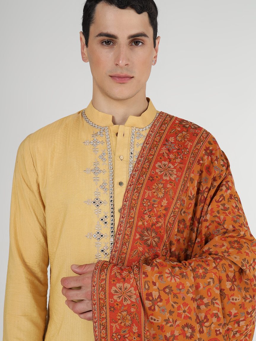 Antique Kashmiri Kani Stole with Sarvosk - Saffron Blossom