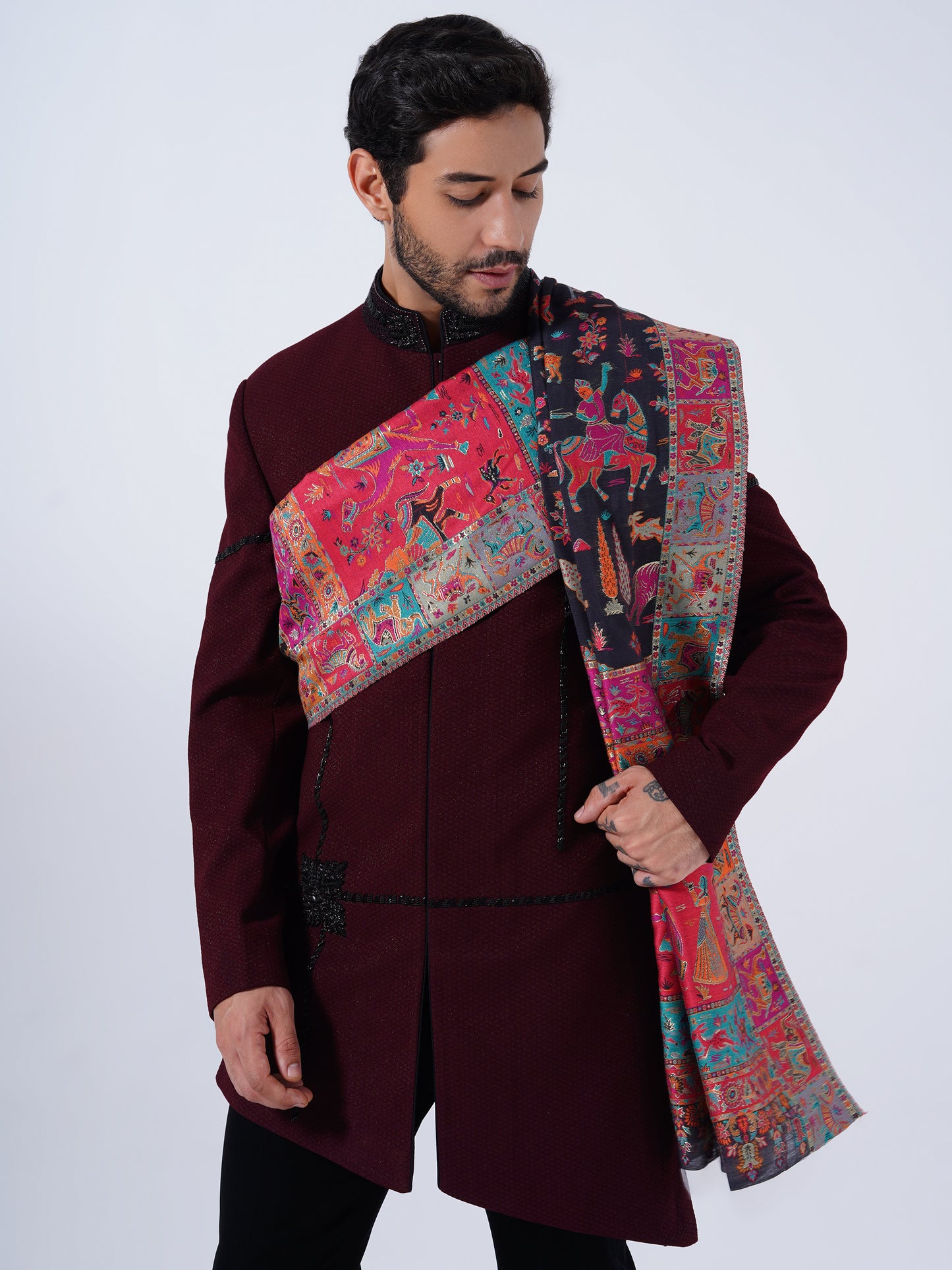 MEN'S TRADITIONAL -MUGHAL DARBAAR SILK SHAWL