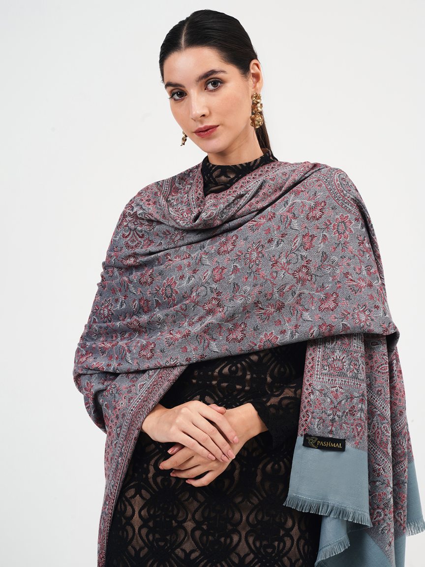 Women's Traditional Faux Pashmina Shawl - Midnight Blooms | Extra Soft & Lightweight