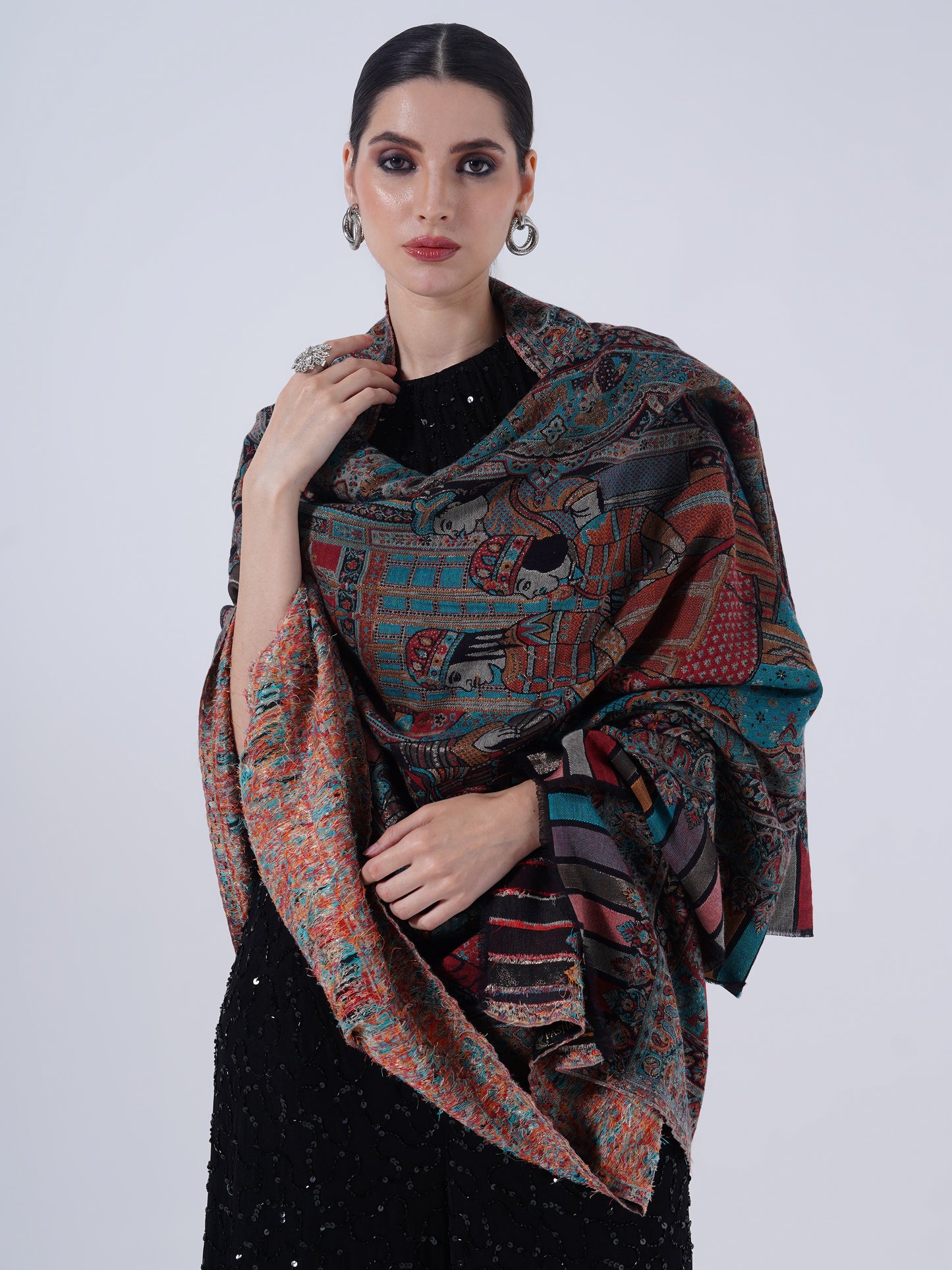 HERITAGE MUGHAL DARBAAR WOOLEN SHAWL FOR WOMEN FULL LENTH-EXTRA SOFT WOOL