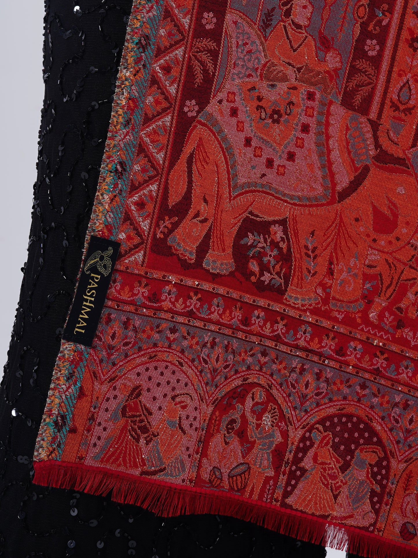 TRADITIONAL MUGHAL DARBAAR POLYSTER BLEND SHAWL-RICH CARAMEL CHARM