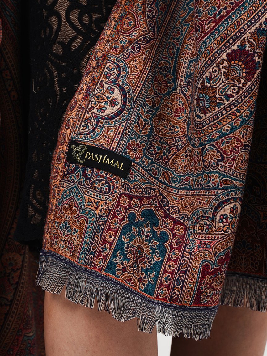 Faux Pashmina Traditional Paisley Jamawar Shawl - Midnight Grace